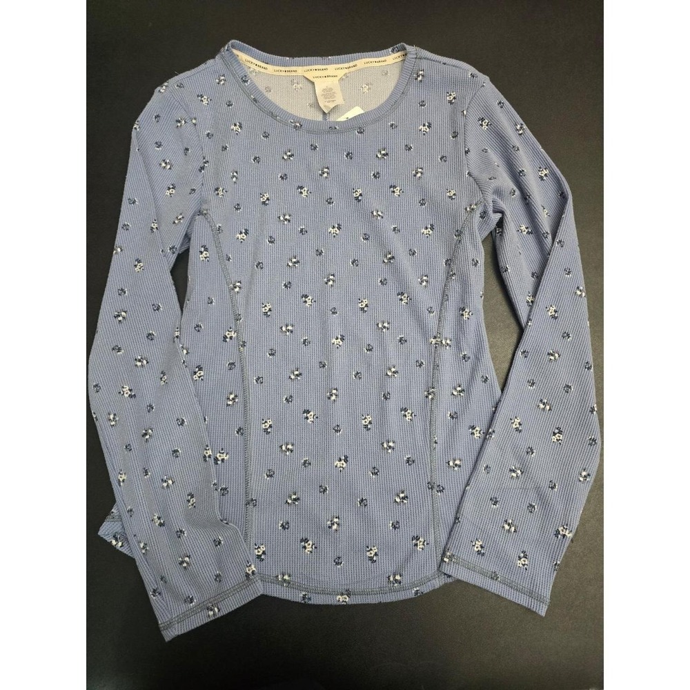 Lucky Brand NWT Blue Floral Long Sleeve Ribbed Pajama Top Lounge Shirt Size M